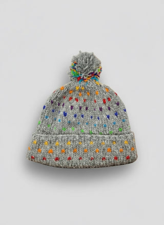 Rainbow Dot Pom Beanie Grey