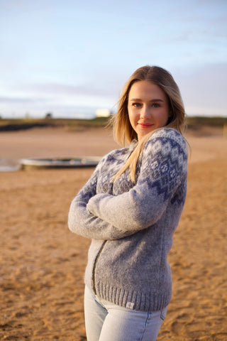 Kidka Unisex Icelandic Knit Zip-Up Sweater Blue