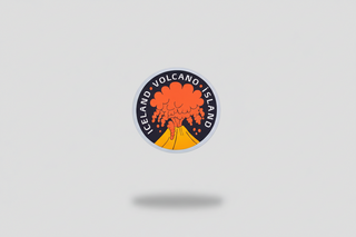 Sticker with a volcano illustration and text 'Iceland Volcano Island' on a white background