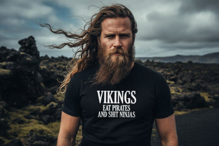 Black t-shirt with white text on a white background