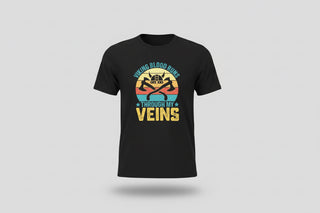 Black t-shirt with Viking-themed graphic and text on a white background