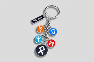 Iceland rune keychain with colorful Viking symbols and metal ring