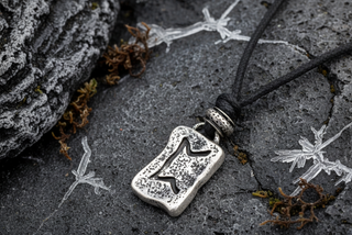 Silver-tone Icelandic VERND protection rune pendant necklace on black cord, Nordic Viking symbol jewelry