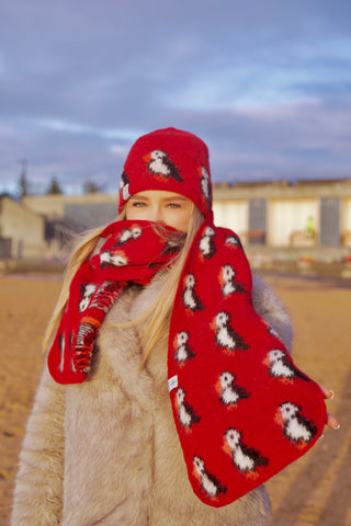 Kidka Wool Puffin Scarf Red