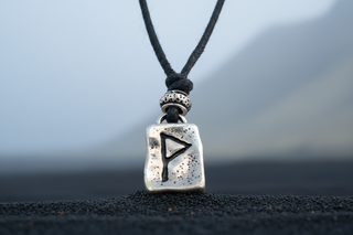 Silver Icelandic Gleði Wunjo rune pendant necklace with black cord, Viking Norse joy rune jewelry