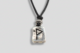 Silver Icelandic Gleði Wunjo rune pendant necklace with black cord, Viking Norse joy rune jewelry