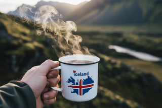 Mug with Iceland map and flag design on a white background