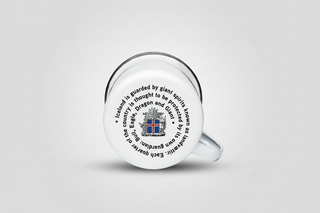 White ring with text and a crest on a white background