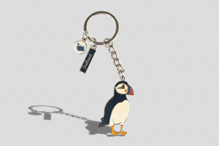 Iceland puffin keychain with enamel puffin charm, Iceland map tag and “Iceland” text souvenir