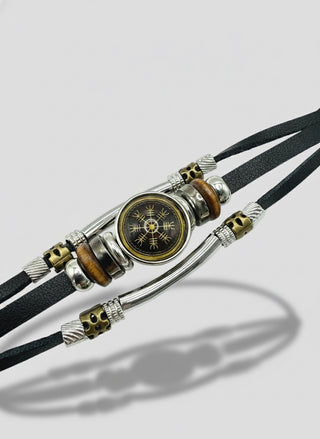 Helm of Awe Leather Bracelet – Viking Protection Amulet