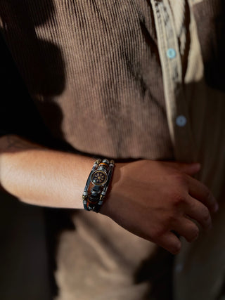 Helm of Awe Leather Bracelet – Viking Protection Amulet