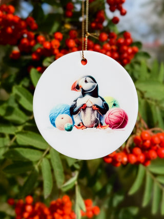 Ceramic Christmas Ornament Puffins, Store Exclusive