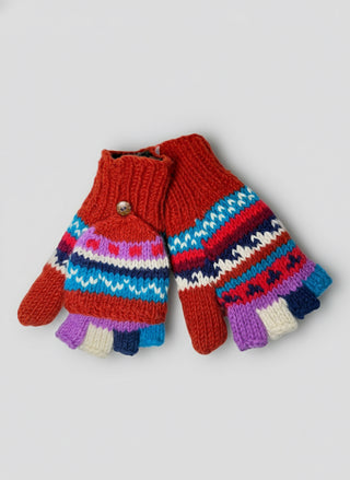 Hand-Knitted Wool Fingerless Mittens - Random Color Combination Will Be Sent