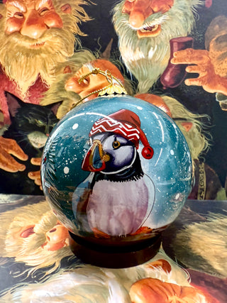 Icelandic Puffin Winter Glass Ornament - Store Exclusive