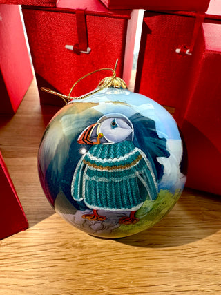 Icelandic Puffin Sweater Glass Ornament - Store Exclusive