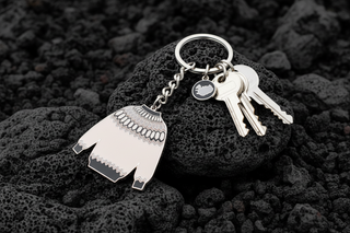 Icelandic lopapeysa wool sweater enamel keychain with Nordic pattern and Iceland map charm