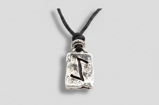 Silver-tone Icelandic Eihwaz rune pendant necklace on black cord, Viking symbol of endurance and strength