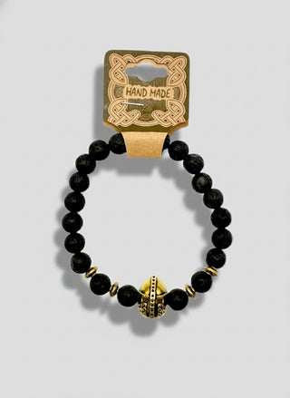 Viking Lava Stone Bracelet – Handcrafted with Warrior Helmet Accent