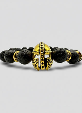 Viking Lava Stone Bracelet – Handcrafted with Warrior Helmet Accent