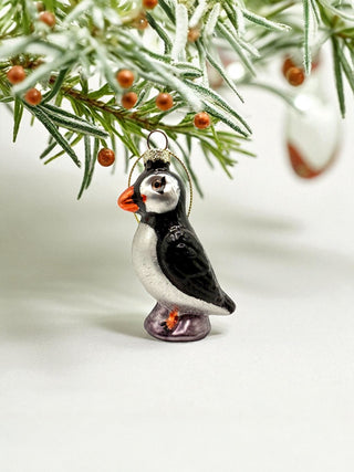 Hand-Painted Glass Christmas Ornament – Icelandic Puffin, Store Exclusive
