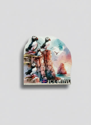 Iceland Puffin Cliffs Wooden Magnet , Store Exclusive Design
