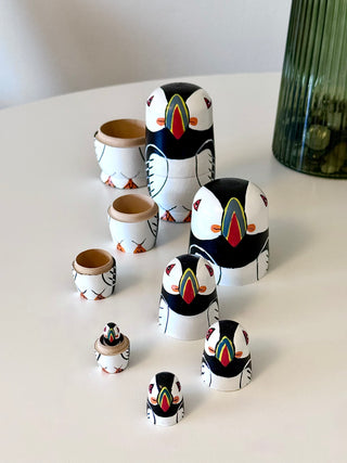 Puffin Matryoshka Set – Hand-Painted Icelandic Babushka ,Store Exclusive