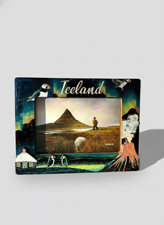 Iceland Souvenir Photo Frame – Puffins, Volcano & Northern Lights Edition, Store Exclusive