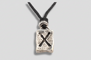 Silver Icelandic Gæfa Gebo rune pendant necklace with black cord, Viking Norse gift rune jewelry