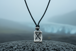 Silver Icelandic Gæfa Gebo rune pendant necklace with black cord, Viking Norse gift rune jewelry