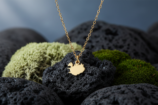 Gold-tone Iceland map pendant necklace on chain, minimalist Icelandic travel souvenir jewelry