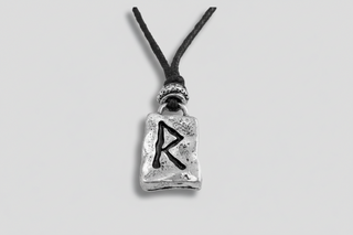 Silver Icelandic Raido rune pendant necklace with black cord, Viking Norse symbol jewelry souvenir