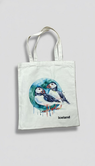 Iceland Puffin Aurora Canvas Tote Bag