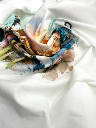 Colorful fabric with artistic design on a white background