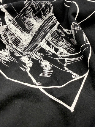 Iceland Seljalandsfoss T-Shirt. Waterfall Illustration on Black by Jana Tomanova