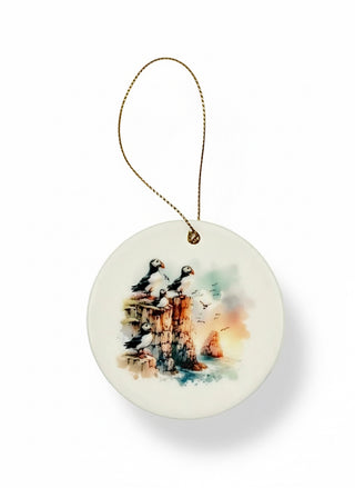 Ceramic Christmas Ornament Puffins, Store Exclusive