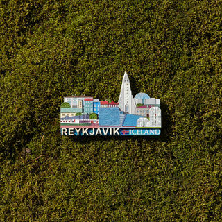 Fridge magnet with Reykjavik, Iceland skyline on a white background