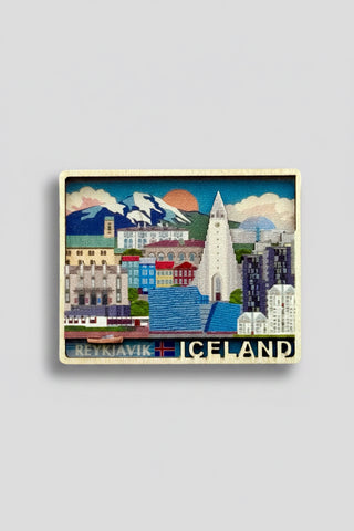 Decorative box with Reykjavik, Iceland illustration on a white background