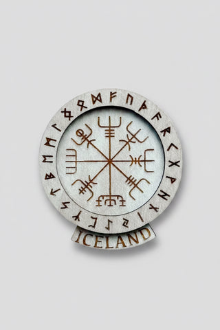 Decorative item with Runes and 'ICELAND' text on a white background