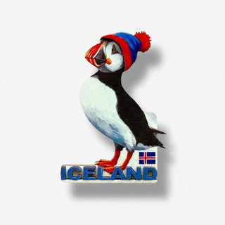 Puffin in Icelandic Winter Hat Wooden Magnet, Store Exclusive