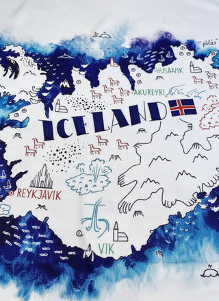 Iceland Map Scarf – 90×90 cm Rayon, Store Exclusive