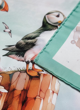 Puffin Cliffside Scarf – 90×90 cm Rayon, Store Exclusive