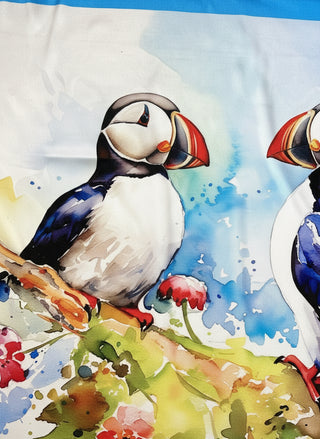 Puffin Duo Floral Scarf – 90×90 cm Rayon, Store Exclusive