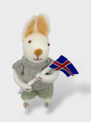 Handmade Felt Rabbit with a Flag Ornament
