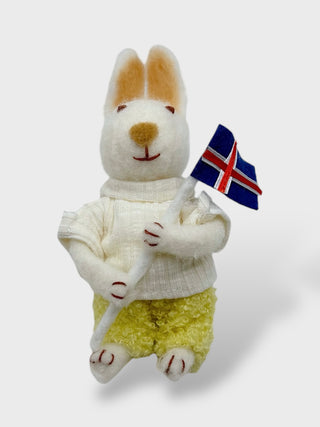 Handmade Felt Rabbit with a Flag Ornament