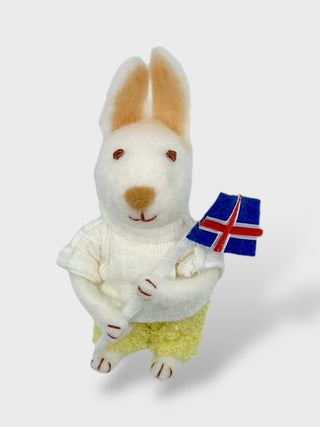 Handmade Felt Rabbit with a Flag Ornament