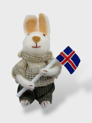 Handmade Felt Rabbit with a Flag Ornament