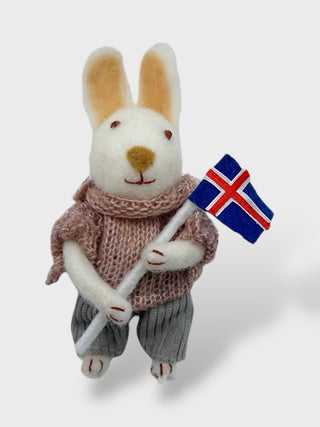Handmade Felt Rabbit with a Flag Ornament