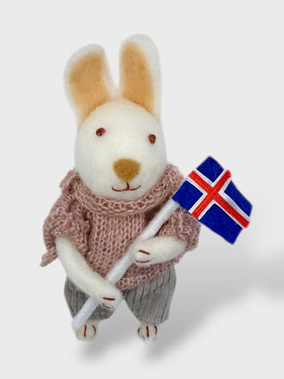 Handmade Felt Rabbit with a Flag Ornament