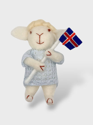 Handmade Felt  Ornament Sheep with a Flag, Store Exclusive