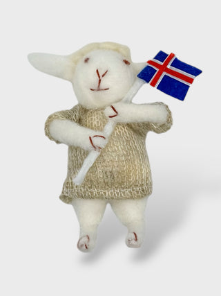 Handmade Felt  Ornament Sheep with a Flag, Store Exclusive